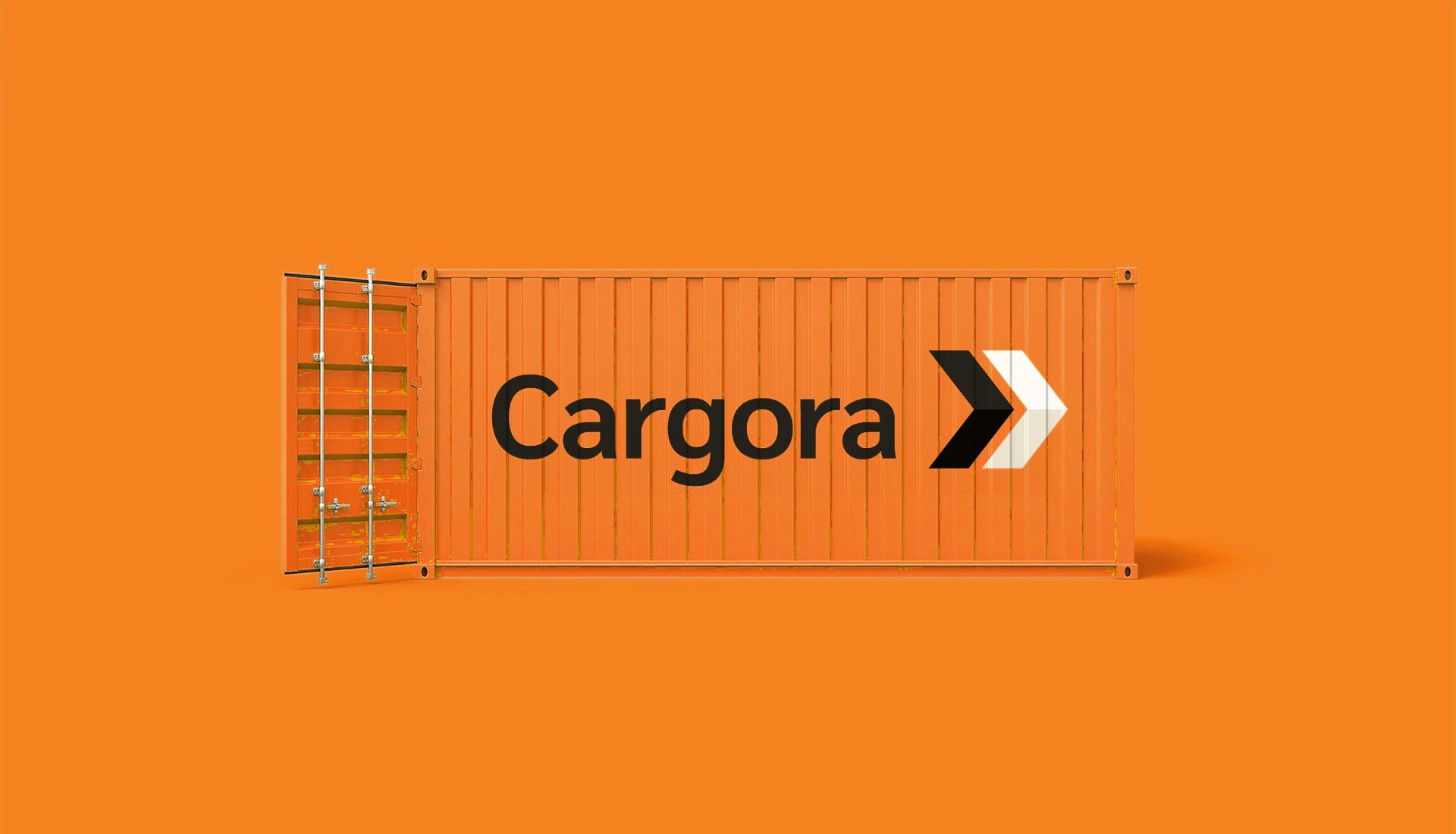 A yellow Contenza 20 foot container with its doors open
