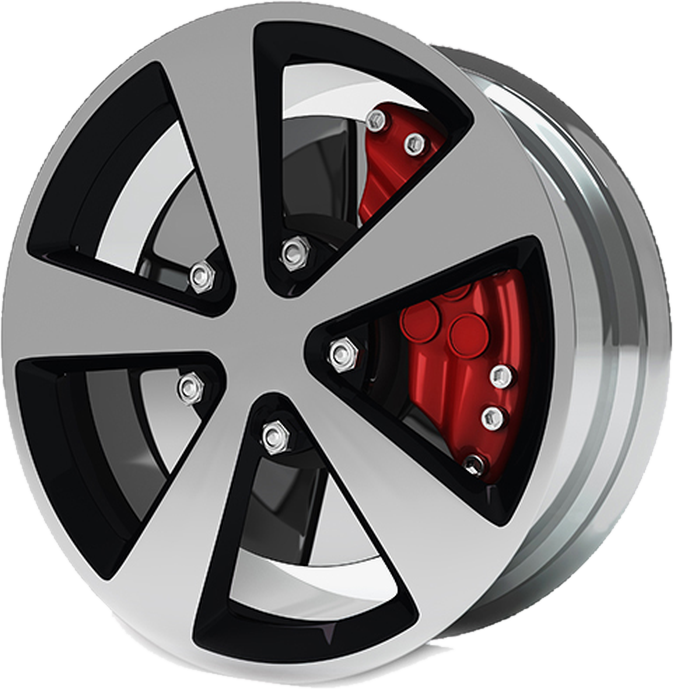 A black five-spoke alloy wheel