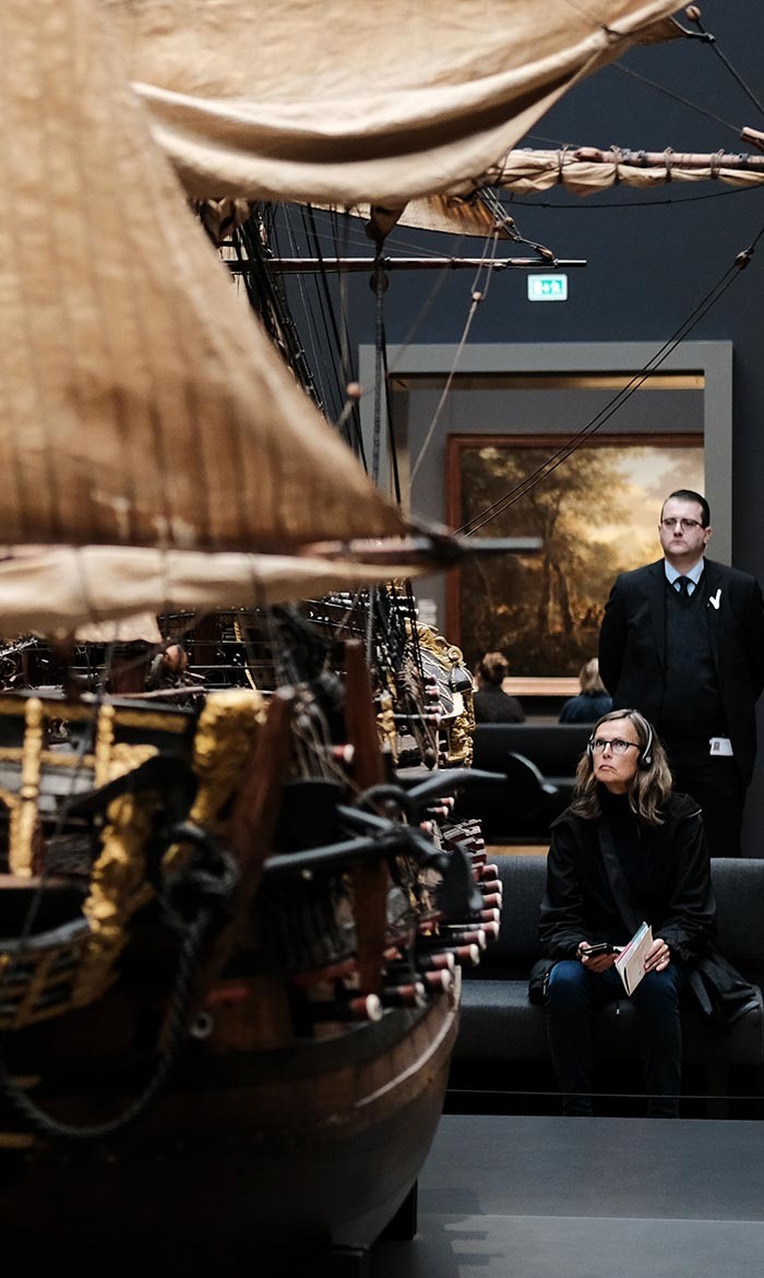 Visitors among the ship models