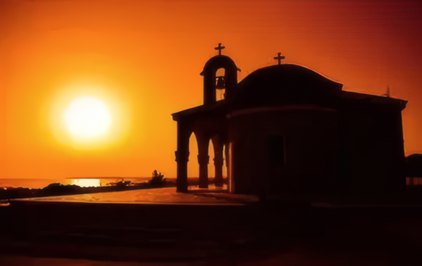 A chapel against the setting sun