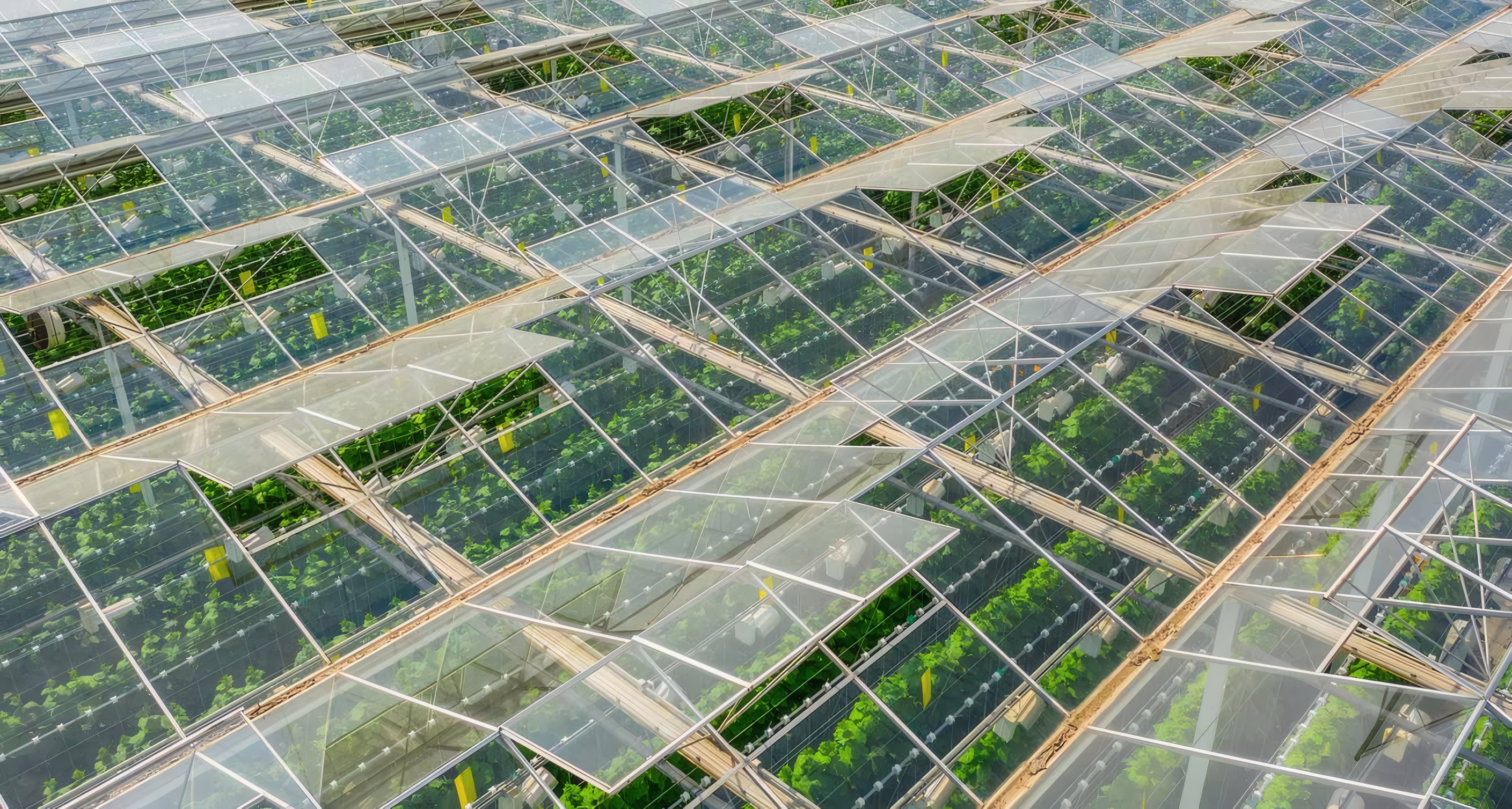 Greenhouse roofs seen from above