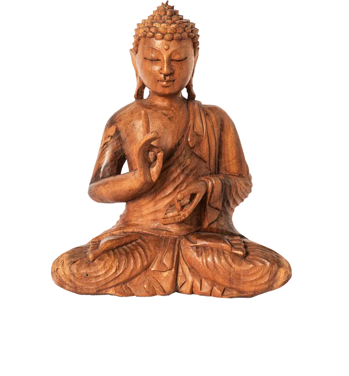 A carved wooden Buddha statue