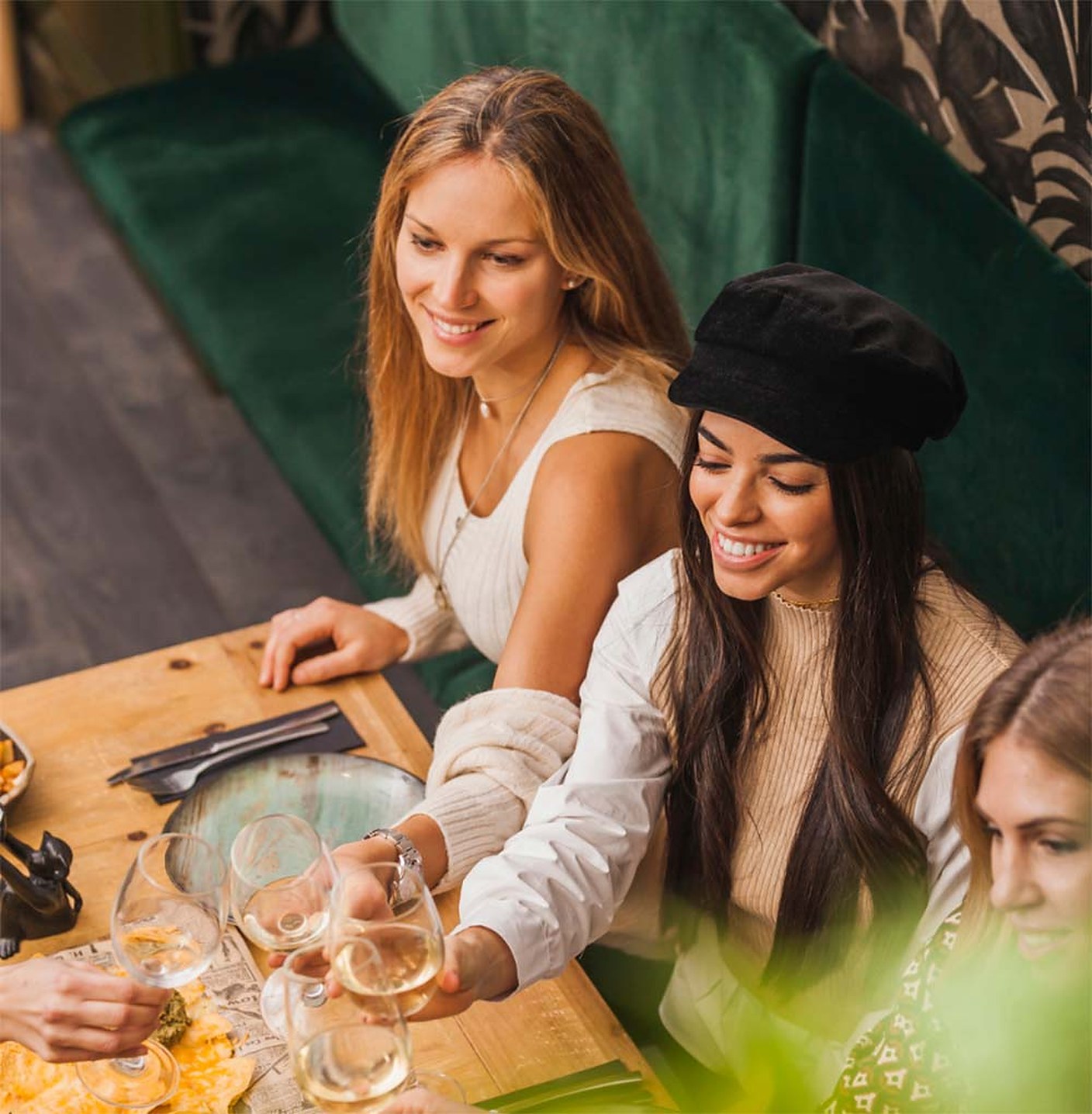 Friends toasting over lunch