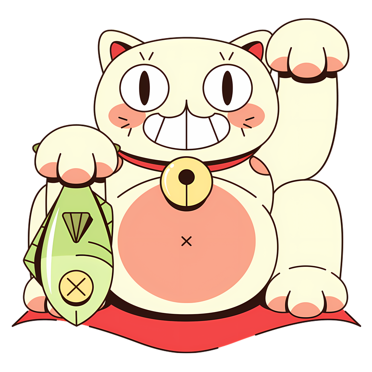 Lucky Paws, a waving lucky cat holding a fish