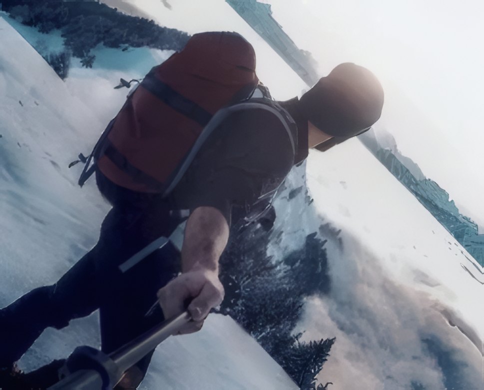 An instructor on a steep run