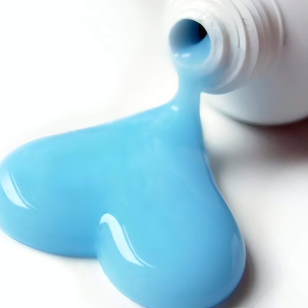 A blue fluoride gel on a white surface