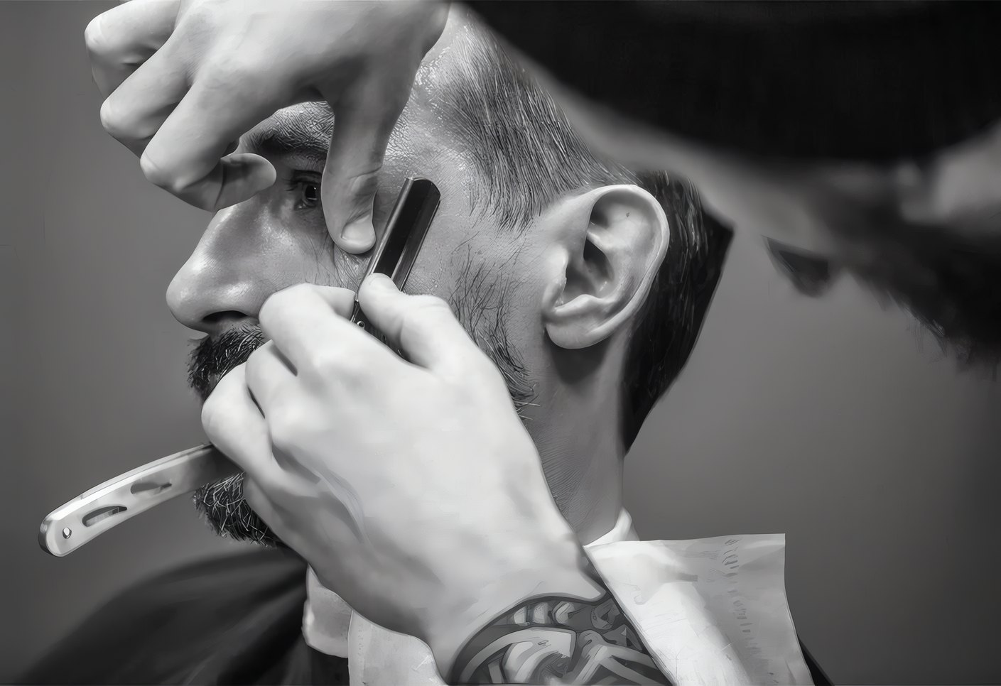 A straight razor edging a neckline