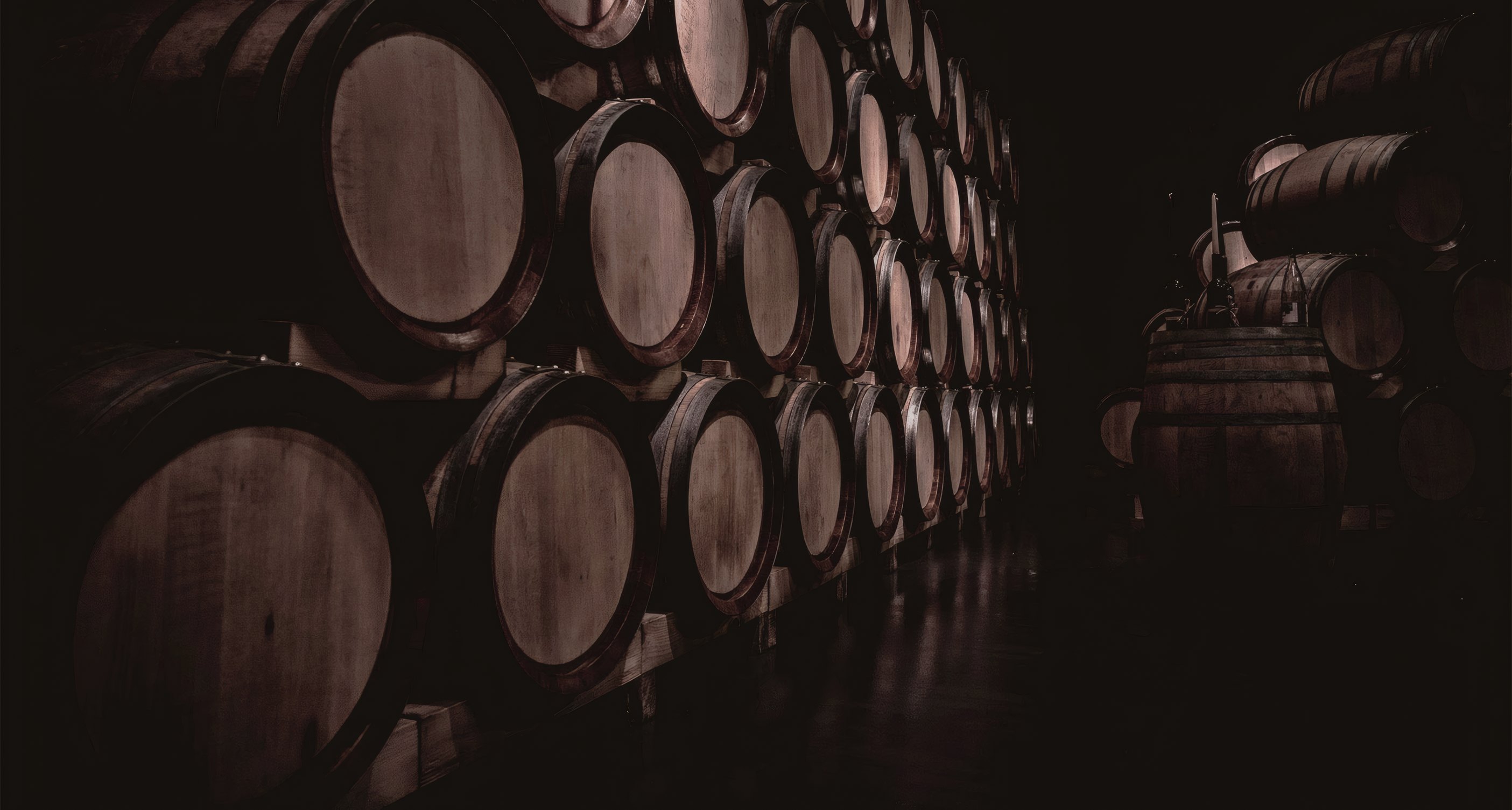 Oak barrels in the cellar under the club room