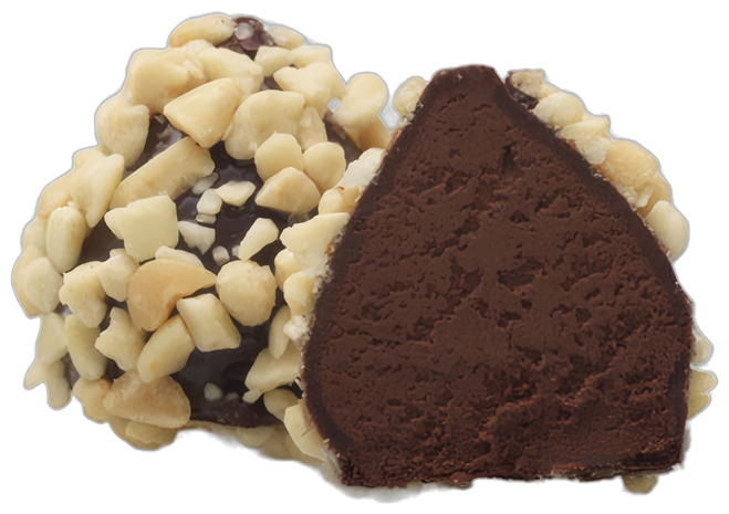 A coconut truffle cut in half