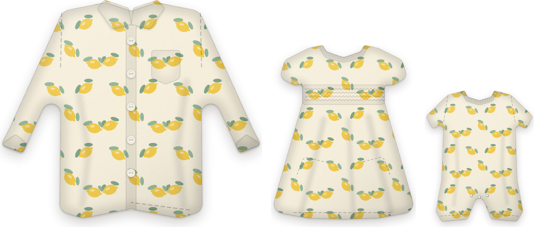The Lemon Grove set: grown-up, child and baby pieces