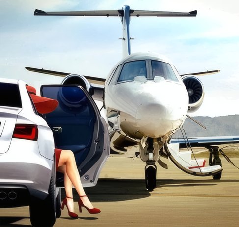 A traveller stepping from a car to the airstairs