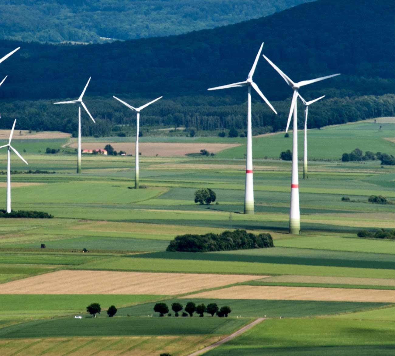 Wind turbines over farmland